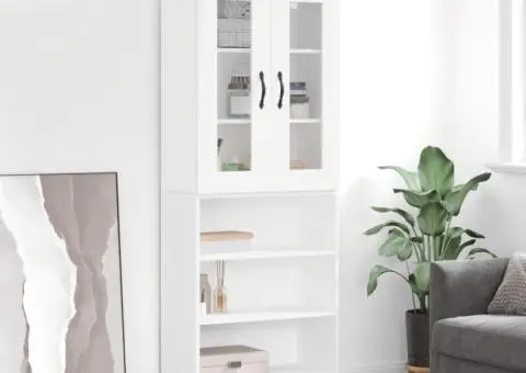 Dulap înalt, alb, 69,5x34x180 cm, lemn compozit - 1/5