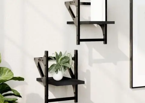 Rafturi de perete cu bare, 2 buc, negru, 20x25x30 cm - 1/5