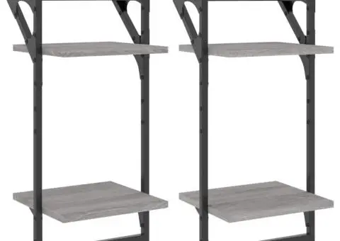 Rafturi perete 2 niveluri cu bare 2 buc. gri sonoma 30x25x65 cm - 2/5