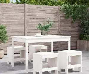 vidaXL Set de dining pentru grădină, 5 piese, alb, lemn masiv de pin