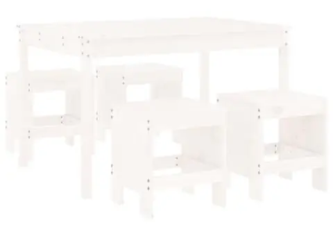 Set de dining pentru grădină, 5 piese, alb, lemn masiv de pin - 2/5