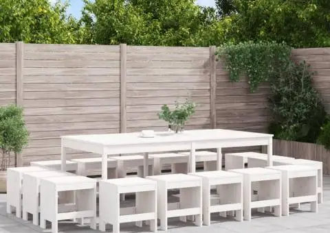 Set mobilier de grădină, 17 piese, alb, lemn masiv de pin - 1/5