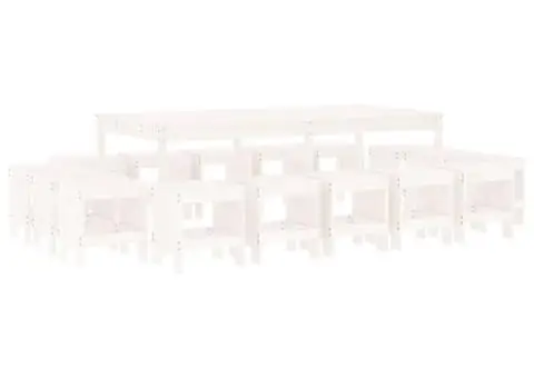 Set mobilier de grădină, 17 piese, alb, lemn masiv de pin - 2/5