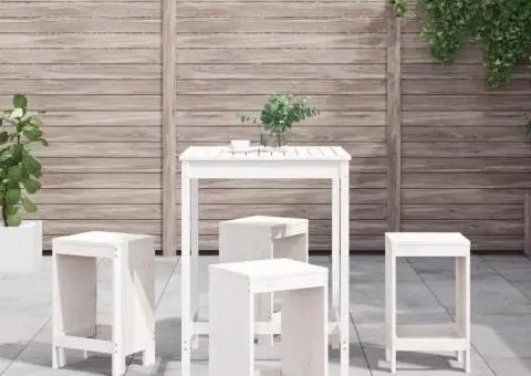 Set de bar pentru grădină, 5 piese, alb, lemn masiv de pin - 1/5