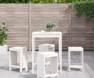 vidaXL Set de bar pentru grădină, 5 piese, alb, lemn masiv de pin