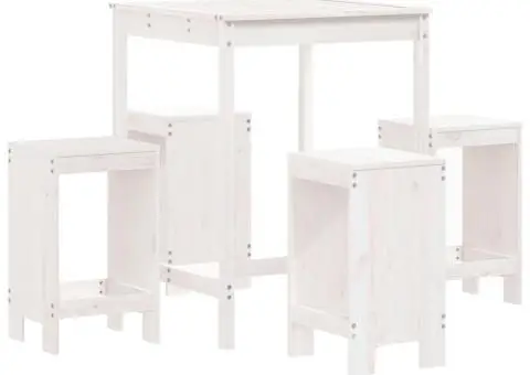 Set de bar pentru grădină, 5 piese, alb, lemn masiv de pin - 2/5