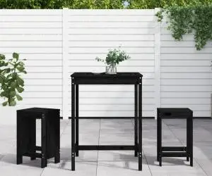 vidaXL Set bar de grădină, 3 piese, negru, lemn masiv de pin