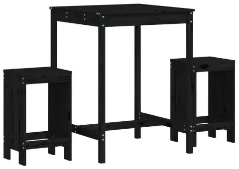 Set bar de grădină, 3 piese, negru, lemn masiv de pin - 2/5