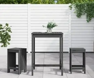 vidaXL Set bar de grădină, 3 piese, gri, lemn masiv de pin