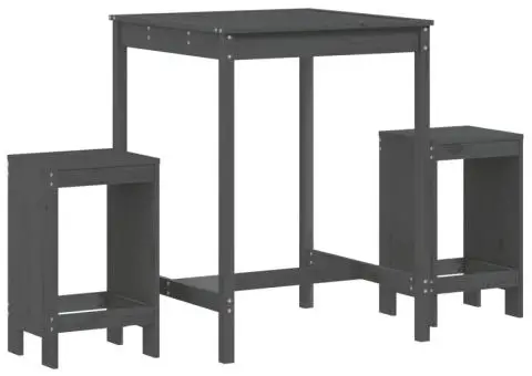 Set bar de grădină, 3 piese, gri, lemn masiv de pin - 2/5