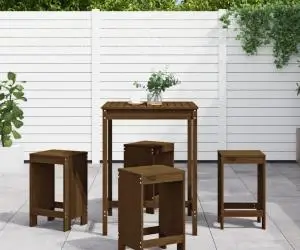 vidaXL Set mobilier bar de grădină, 5 piese, maro miere lemn masiv pin