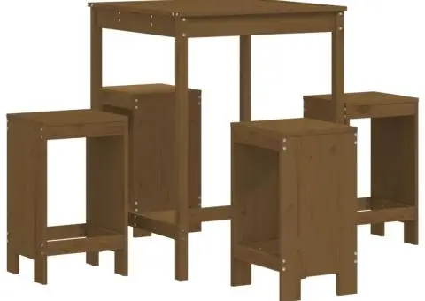 Set mobilier bar de grădină, 5 piese, maro miere lemn masiv pin - 2/5