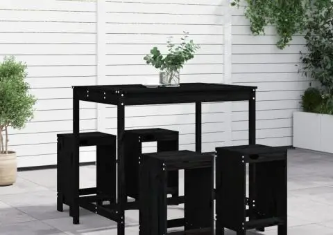 Set mobilier bar de grădină, 5 piese, negru, lemn masiv de pin - 1/5
