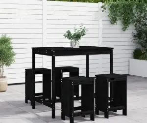 vidaXL Set mobilier bar de grădină, 5 piese, negru, lemn masiv de pin