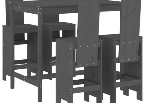 Set mobilier bar pentru grădină, 5 piese, gri, lemn masiv pin - 2/5