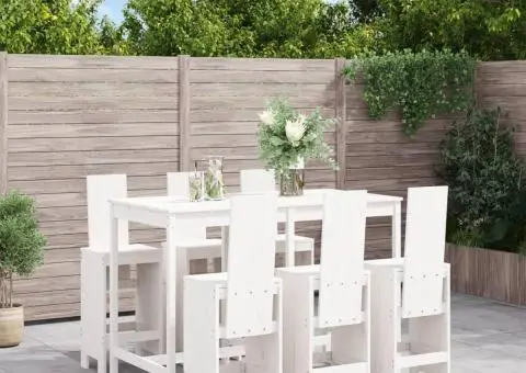 Set bar de grădină, 7 piese, alb, lemn masiv de pin - 1/5