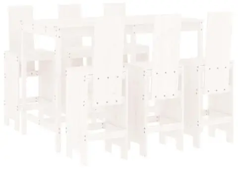 Set bar de grădină, 7 piese, alb, lemn masiv de pin - 2/5