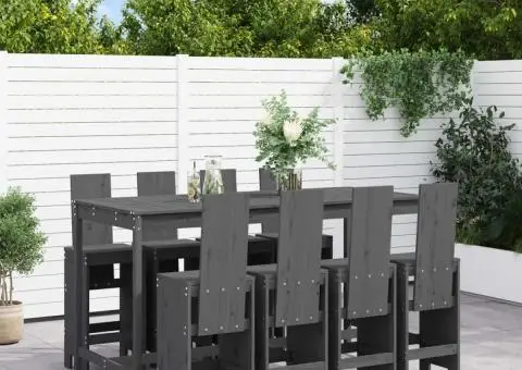 Set bar de grădină, 9 piese, gri, lemn masiv de pin - 1/5