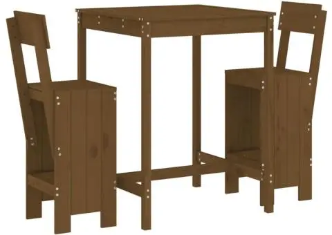 Set mobilier de bar, 3 piese, maro miere, lemn masiv de pin - 2/5