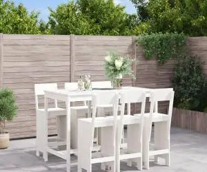 vidaXL Set bar de grădină, 7 piese, alb, lemn masiv de pin