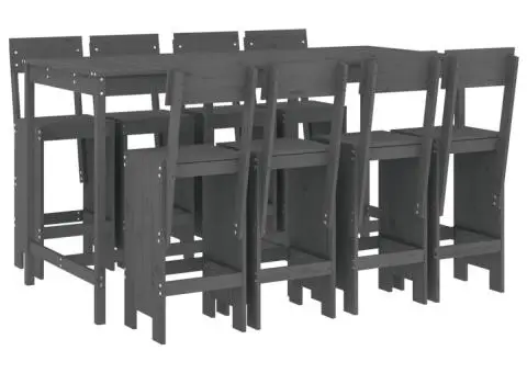 Set bar de grădină, 9 piese, gri, lemn masiv de pin - 2/5