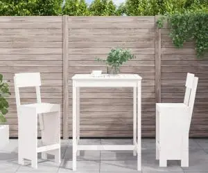 vidaXL Set bar de grădină, 3 piese, alb, lemn masiv de pin