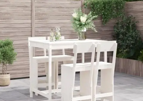 Set de bar pentru grădină, 5 piese, alb, lemn masiv de pin - 1/5