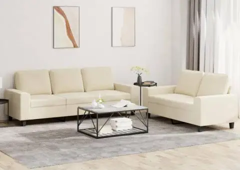 Set de canapele, 2 piese, crem, material textil - 1/3