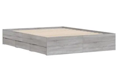 Cadru de pat cu sertare gri sonoma 140x200 cm lemn prelucrat - 4/5