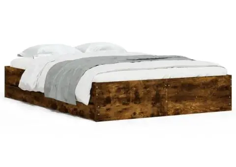 Cadru pat cu sertare stejar fumuriu 120x200 cm lemn prelucrat - 2/5
