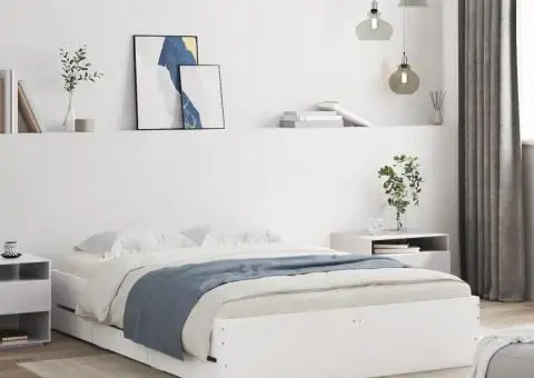 Cadru de pat cu sertare, alb, 135x190 cm, lemn prelucrat - 1/5