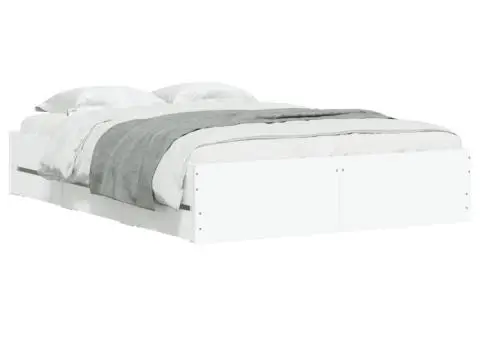 Cadru de pat cu sertare, alb, 135x190 cm, lemn prelucrat - 3/5