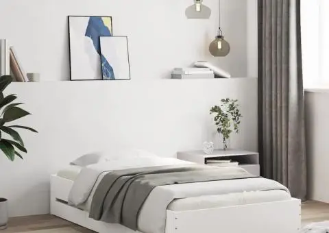 Cadru de pat cu sertare, alb, 90x190 cm, lemn prelucrat - 1/5