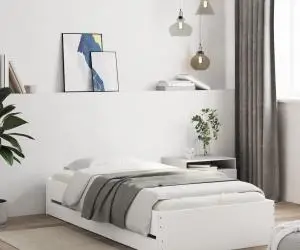vidaXL Cadru de pat cu sertare, alb, 90x190 cm, lemn prelucrat
