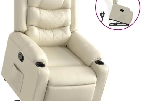 Fotoliu rabatabil cu ridicare, crem, piele ecologică - 2/5