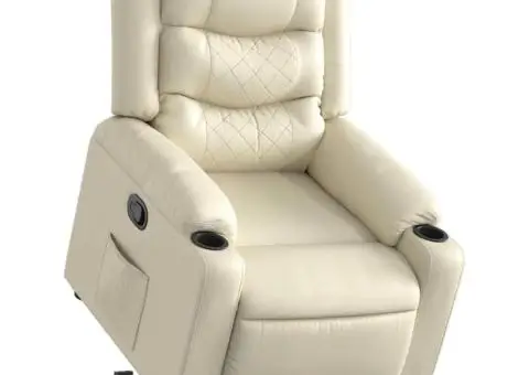 Fotoliu rabatabil cu ridicare, crem, piele ecologică - 3/5