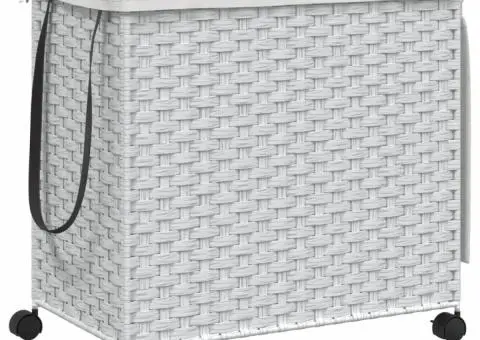 Coș de rufe cu roți, alb, 60x35x60,5 cm, ratan - 2/5