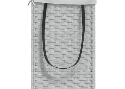 Coș de rufe cu roți, alb, 60x35x60,5 cm, ratan - 5/5