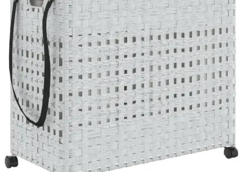 Coș de rufe cu roți, alb, 66x35x60 cm, ratan - 2/5