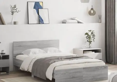 Cadru de pat cu tăblie, gri sonoma, 135x190 cm - 1/5