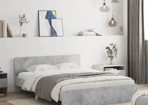 Cadru de pat cu tăblie, gri beton, 140x190 cm - 1/5