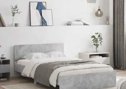 Cadru de pat cu tăblie, gri beton, 120x190 cm - 1/5