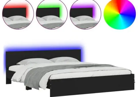 Cadru de pat cu tăblie și LED, negru, 180x200 cm - 2/5