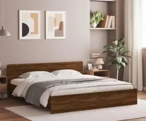 vidaXL Cadru de pat cu tăblie și LED, stejar maro, 180x200 cm