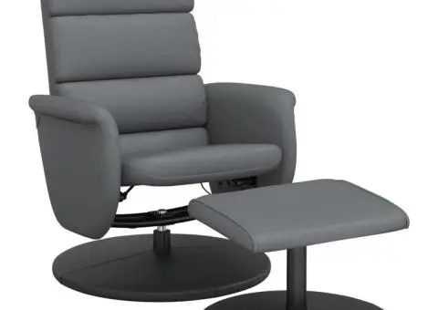 Fotoliu rabatabil cu taburet, gri, piele ecologică - 2/5