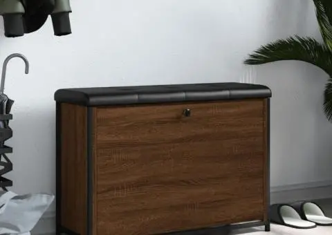 Bancă pantofi cu sertar rabatabil, stejar maro, 82x32x56 cm - 3/5