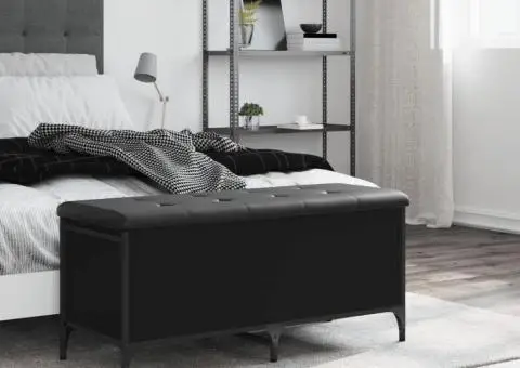 Bancă de depozitare, negru, 102x42x45 cm, lemn prelucrat - 3/5