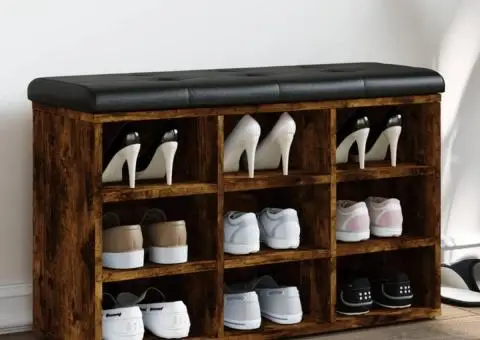 Bancă de pantofi, stejar fumuriu, 82x32x50 cm, lemn prelucrat - 1/5