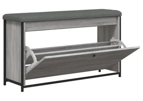 Bancă de pantofi cu sertar rabatabil, gri sonoma, 102x32x56 cm - 5/5