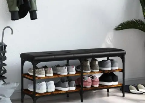 Bancă de pantofi, stejar fumuriu, 102x32x47 cm, lemn prelucrat - 3/5